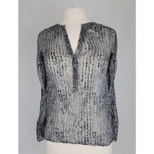 Ella Moss Women's Abstract Print Long Sleeve V-Neck Button Up Blouse XS